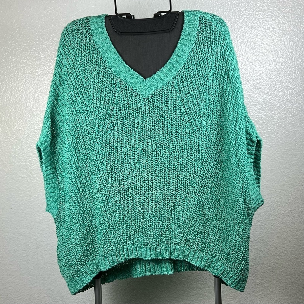 Tommy Bahama Women’s Green V-Neck Top Chunky Knit Size L